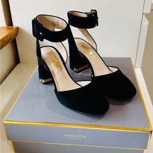 Louise et Cie Black Suede Ankle-Strap Block Heels